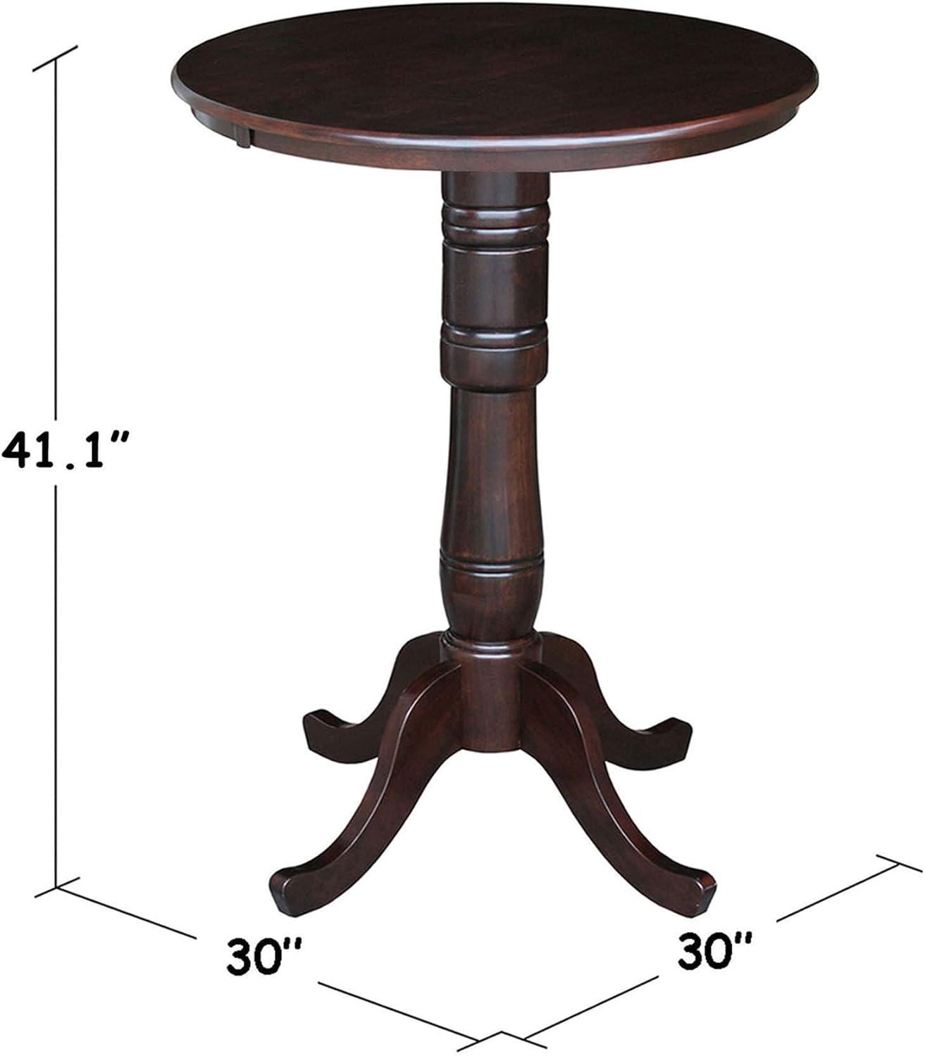 30" Round Dark Brown Wood Bar Height Pedestal Table