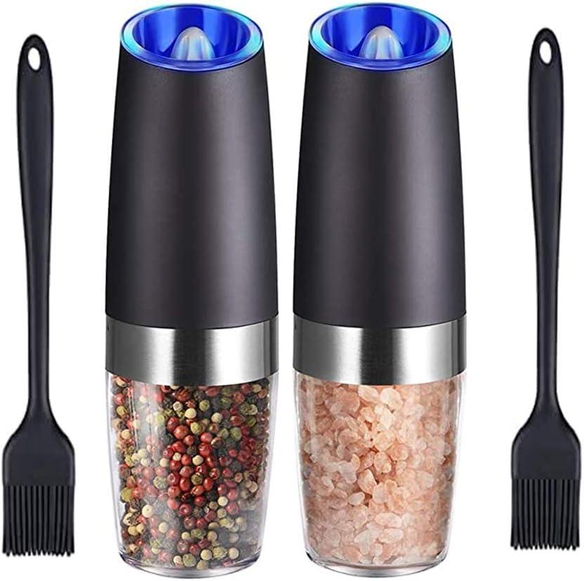 Black Electric Salt and Pepper Grinder Set with Blue Light, Pack of 2