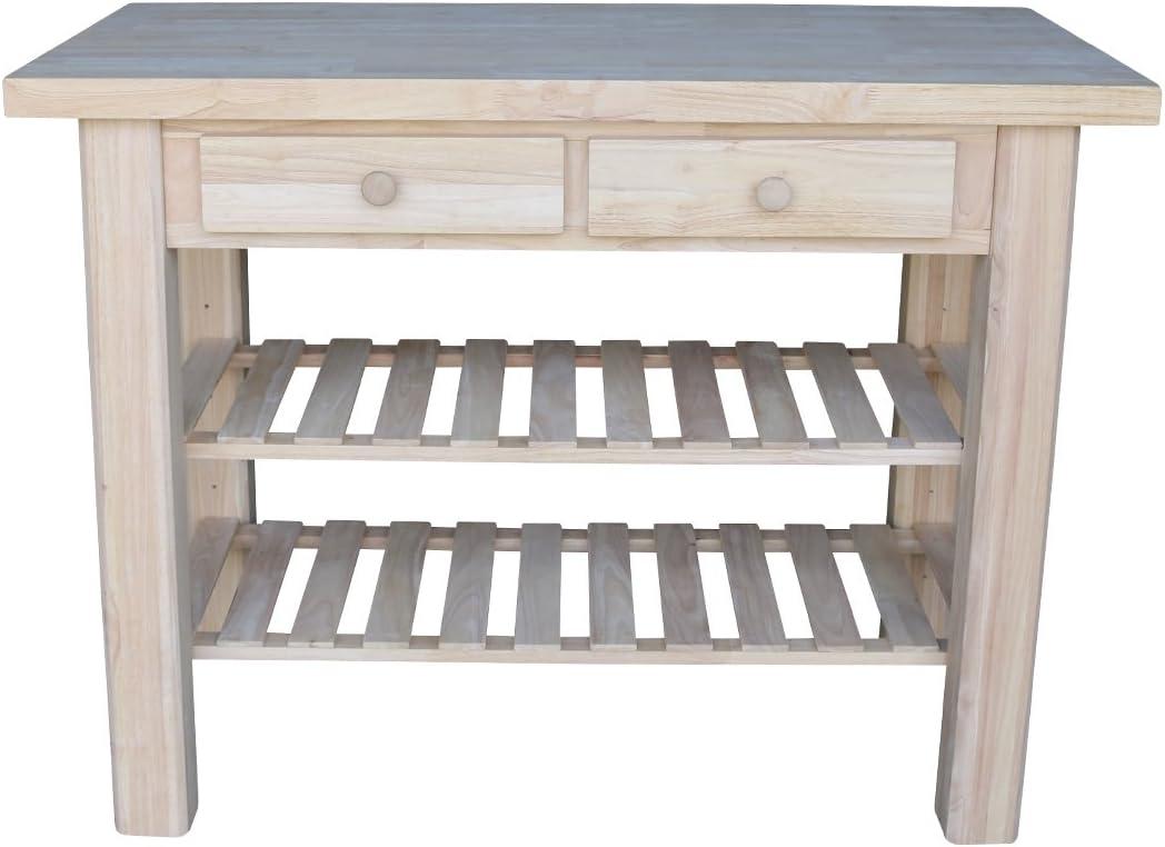 Natural Parawood Kitchen Island with Drawers and Shelves