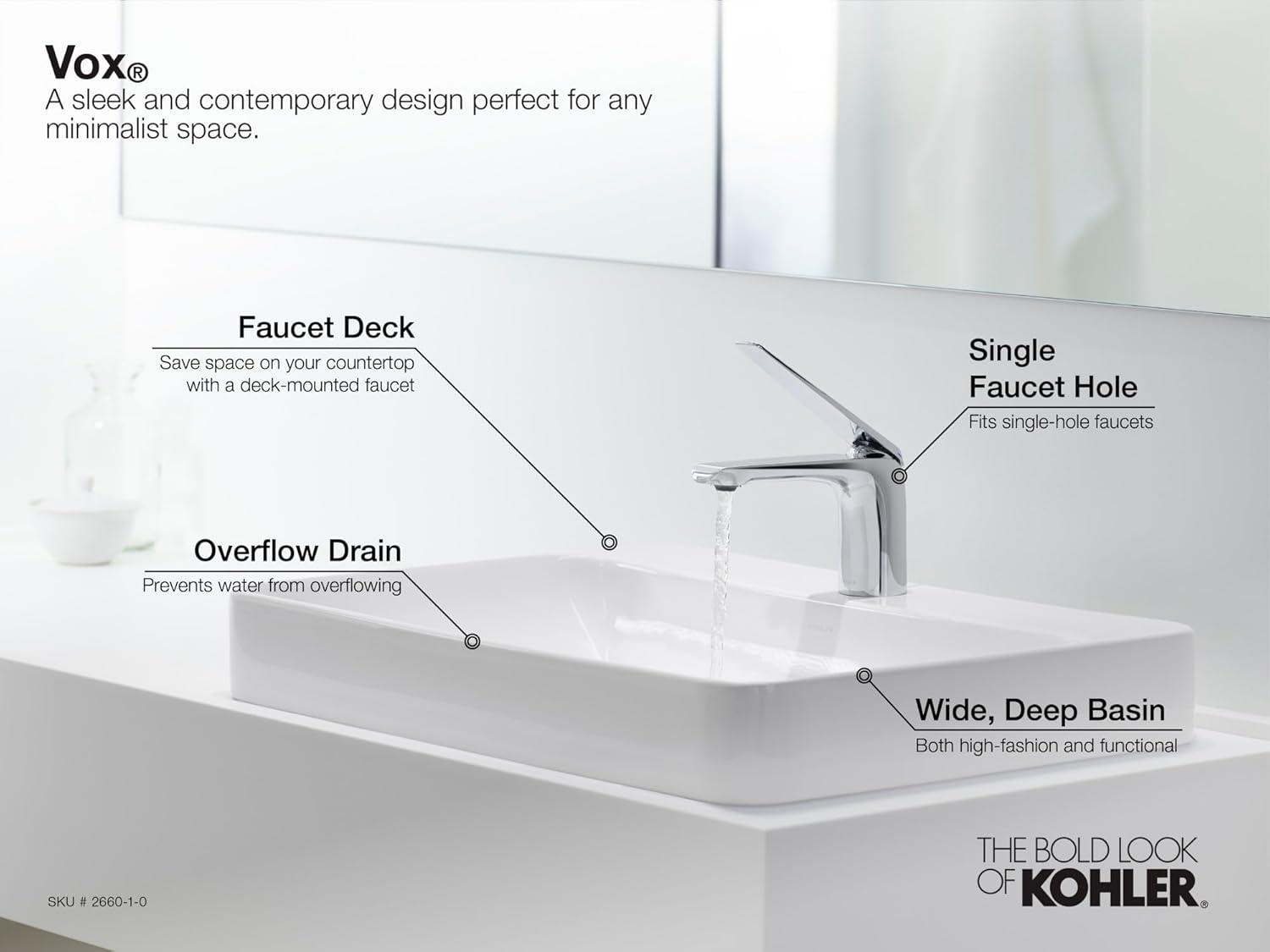 Vox® Vitreous China Rectangular Vessel Bathroom Sink with Overflow