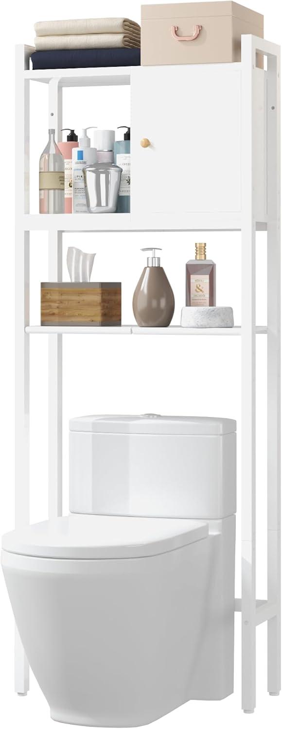 White 3-Tier Over-The-Toilet Storage Rack with Wood Shelves