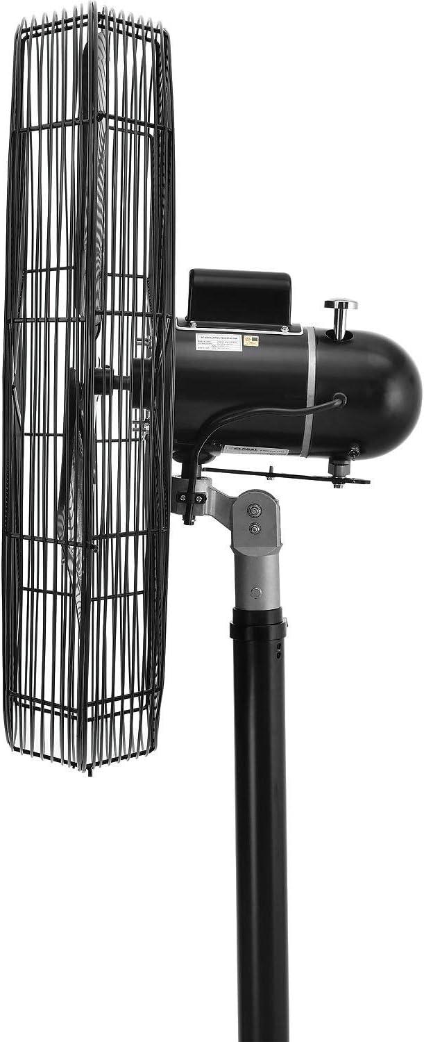 30" Black Industrial Oscillating Pedestal Fan with Adjustable Height