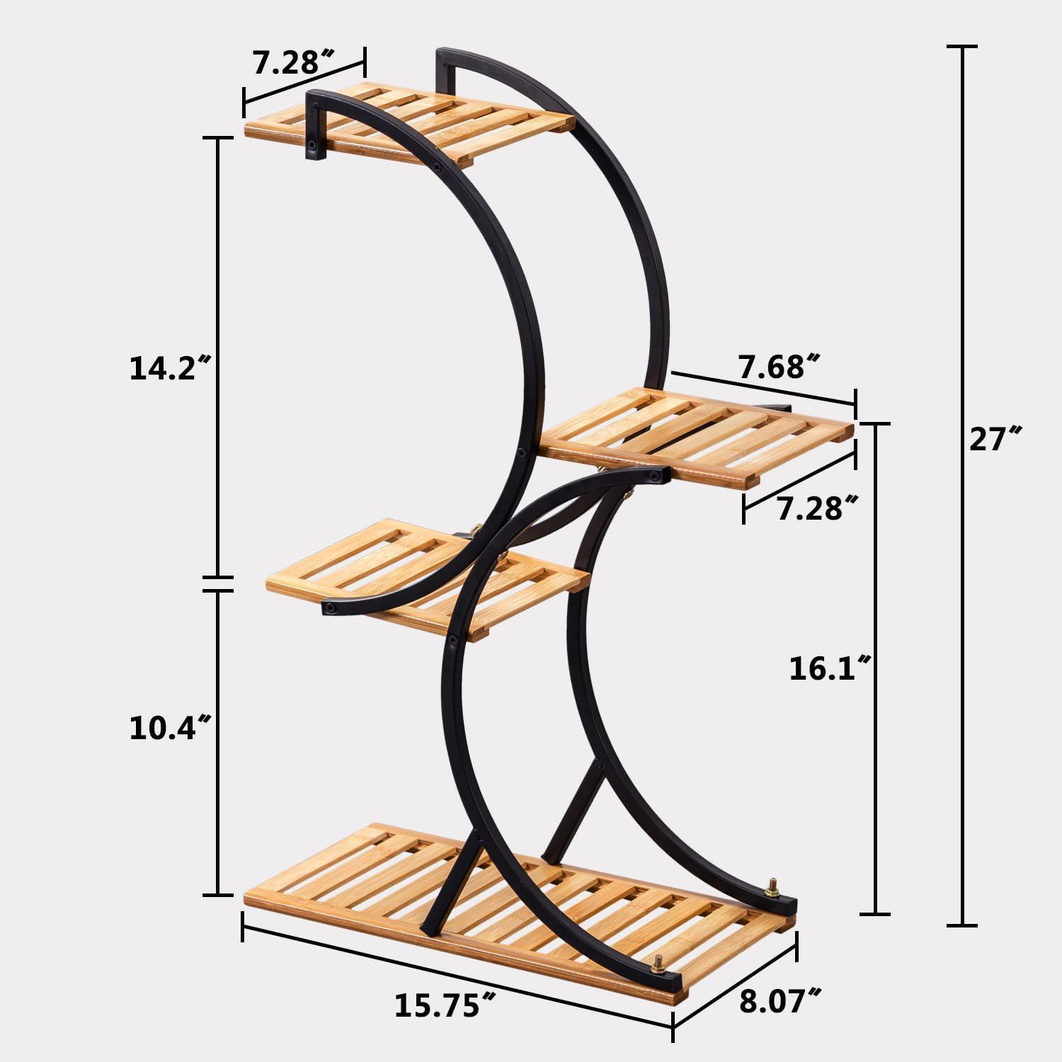 Black and Bamboo 4-Tier Indoor Outdoor Plant Stand