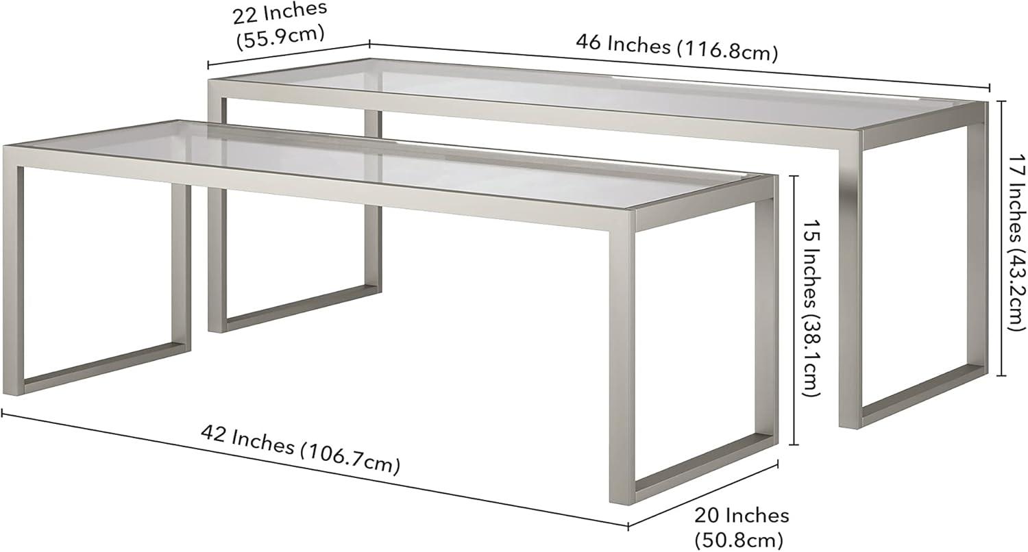 Evelyn&Zoe Rocco Rectangular Nested Coffee Table, Satin Nickel