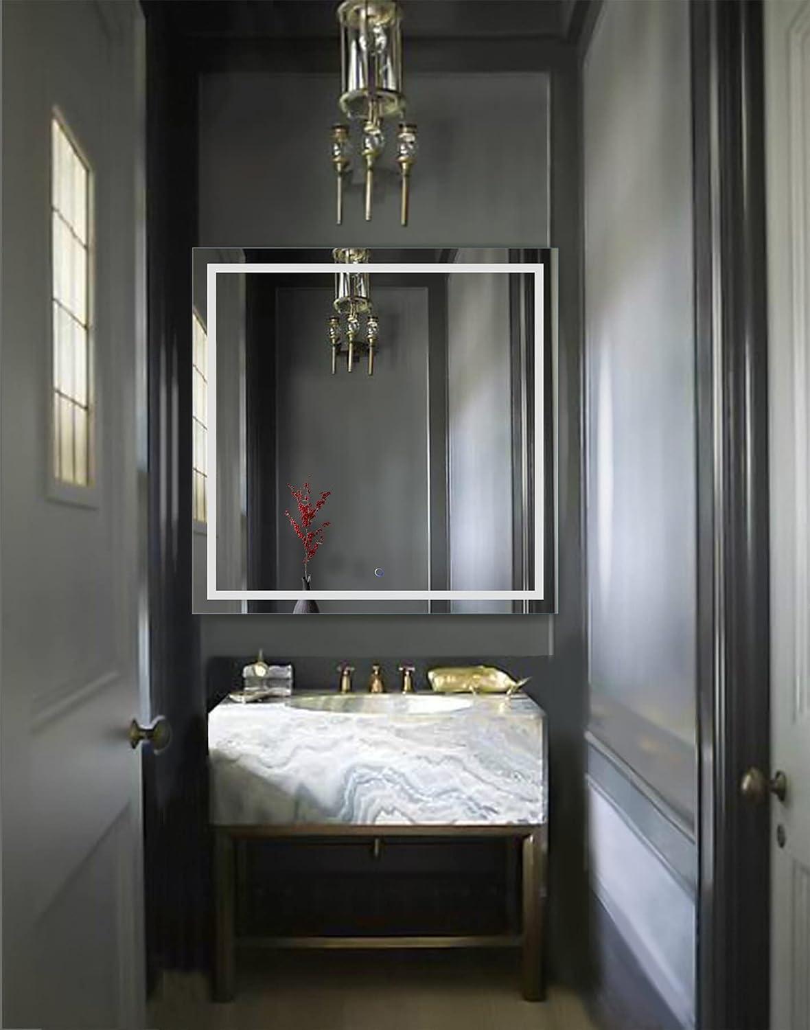 Krugg Icon Square LED Bathroom Mirror with Dimmer and Defogger - 3 Sizes
