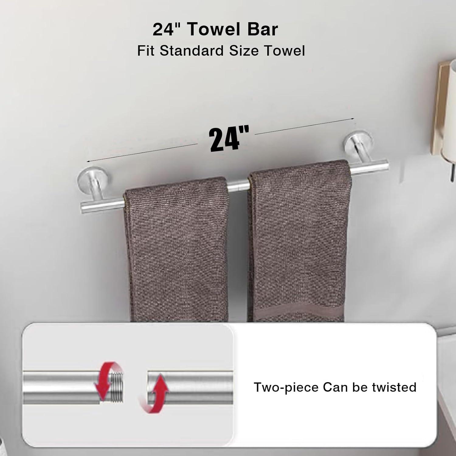 Orlif 4-Piece Bathroom Hardware Set，Brushed Nickel SUS304 Stainless Steel Wall Mounted Bathroom Accessories Kit Include Adjustable Expandable Towel Bar，Hand Towel Ring, Toilet Paper Holder, Robe Hook