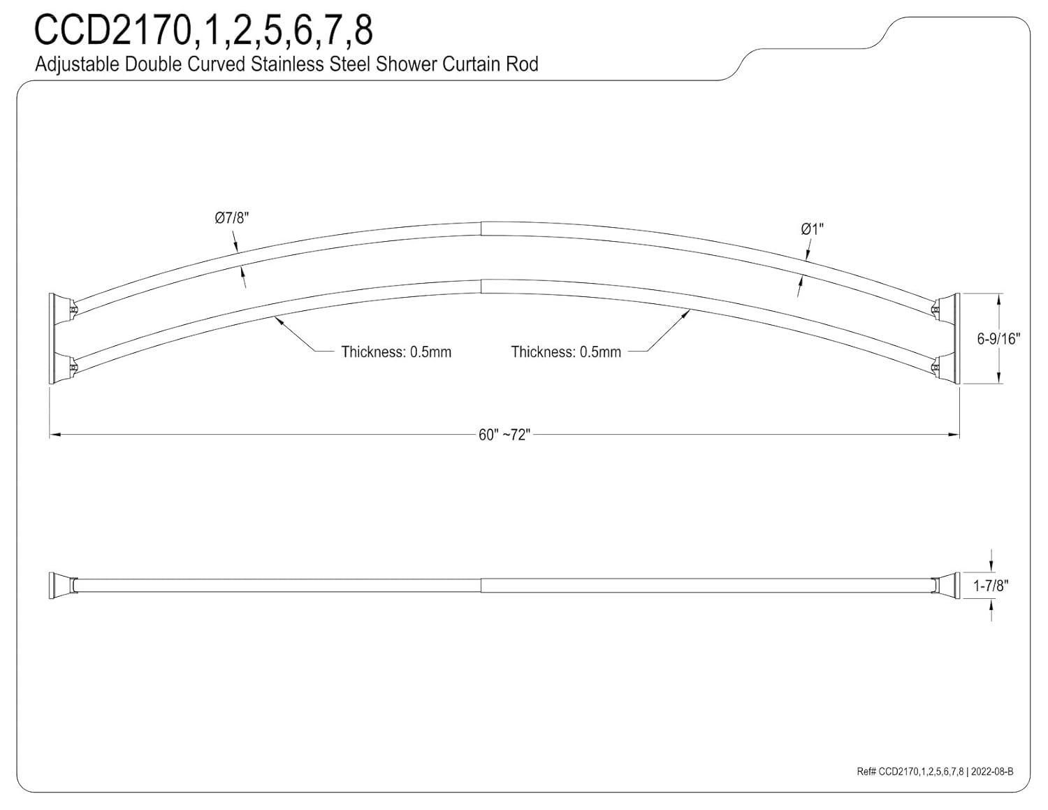 Kingston Brass Edenscape 60-Inch to 72-Inch Adjustable Double Curved Shower Curtain Rod