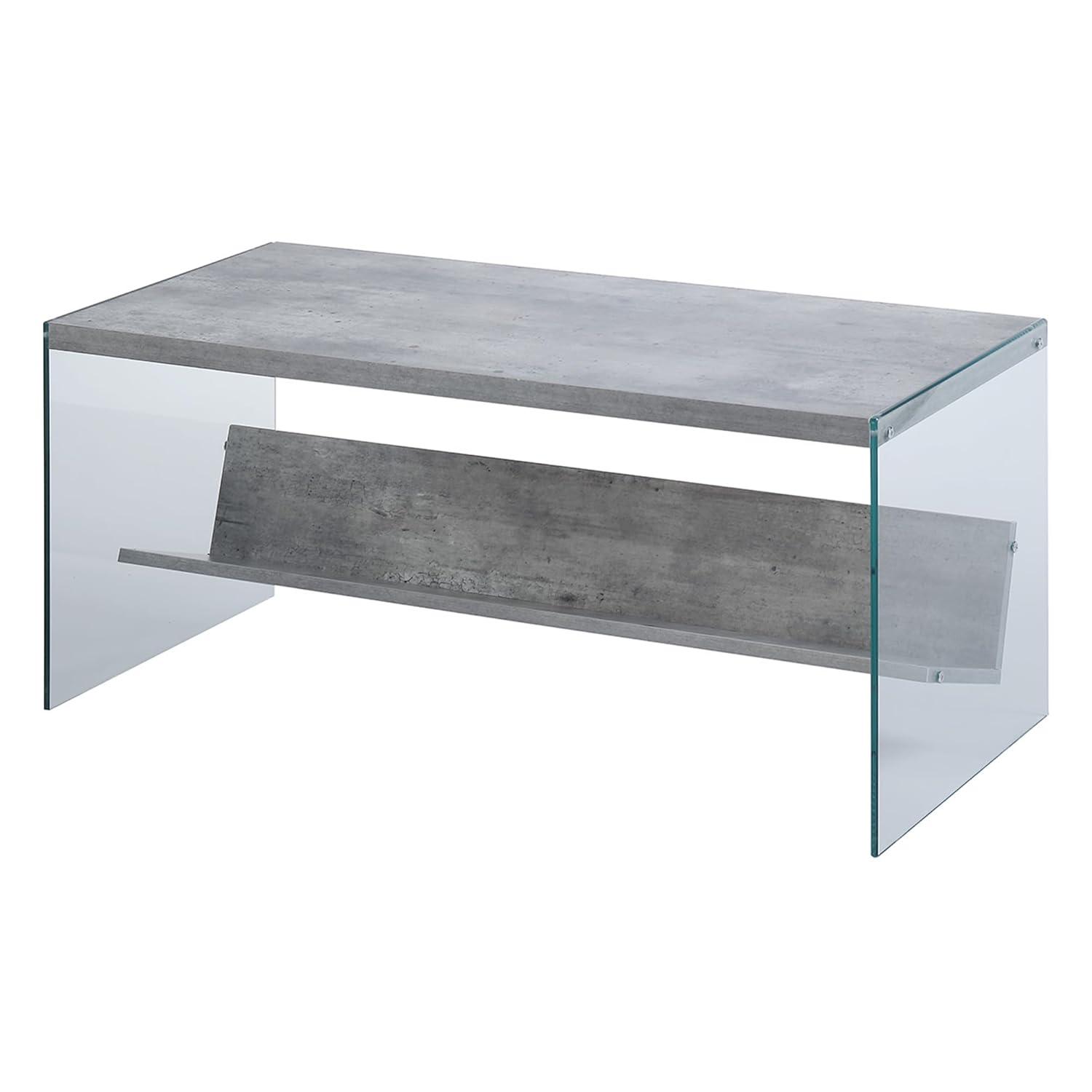 Convenience Concepts SoHo Glass Coffee Table with Shelf, Faux Birch/Glass