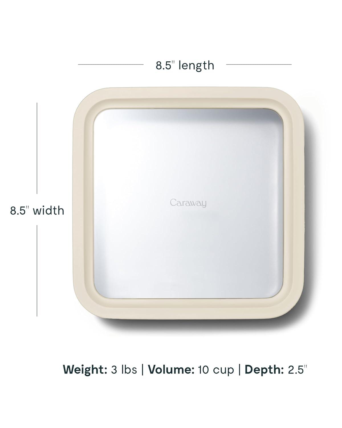 Caraway Home Cream 10-Cup Square Glass Food Storage Container with Lid
