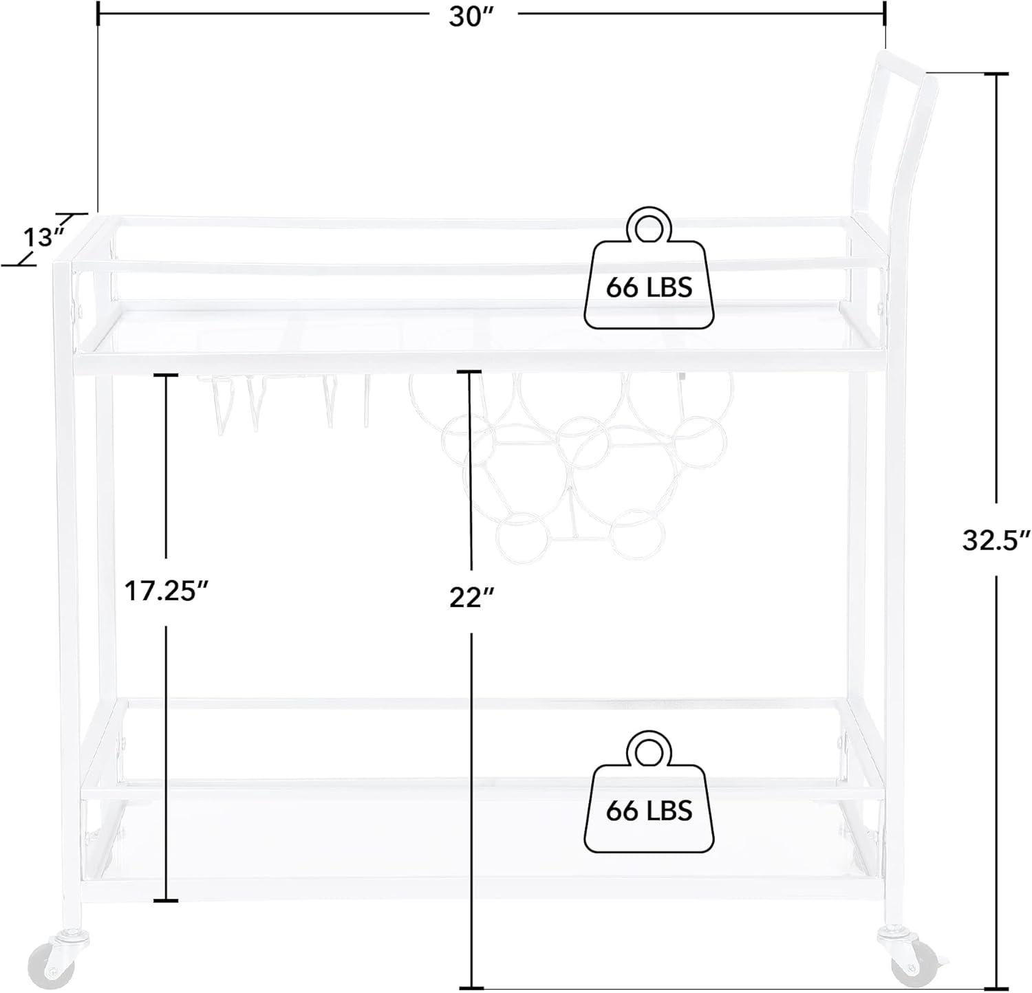 Silver Metal and Glass Bar Cart with Wine Rack