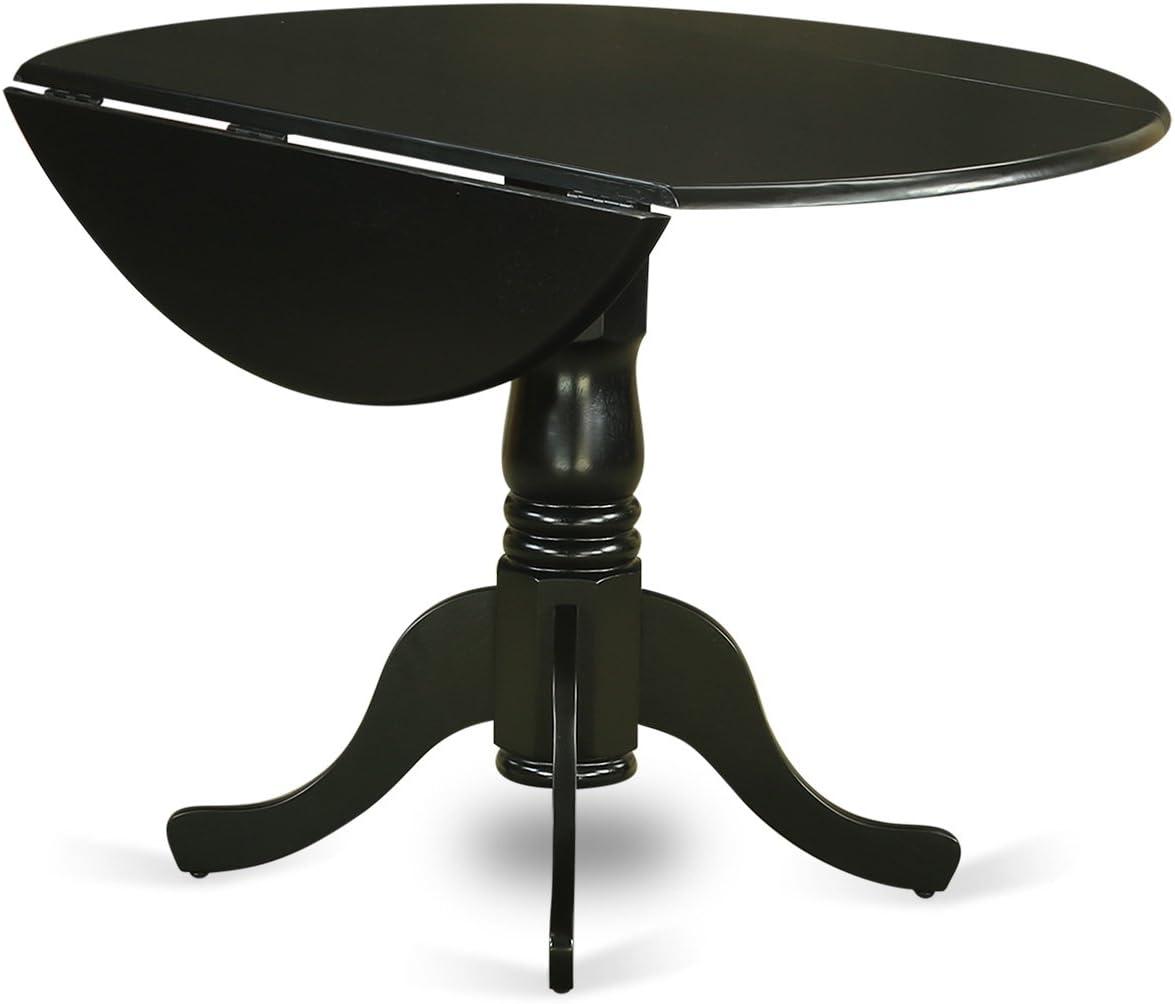 East West Furniture DLAB5-BLK-06 5-Pc Round 42" Kitchen Table With Two 9-Inch Drop Leaves And Four Parson Chair With Black Leg and Linen Fabric Shitake