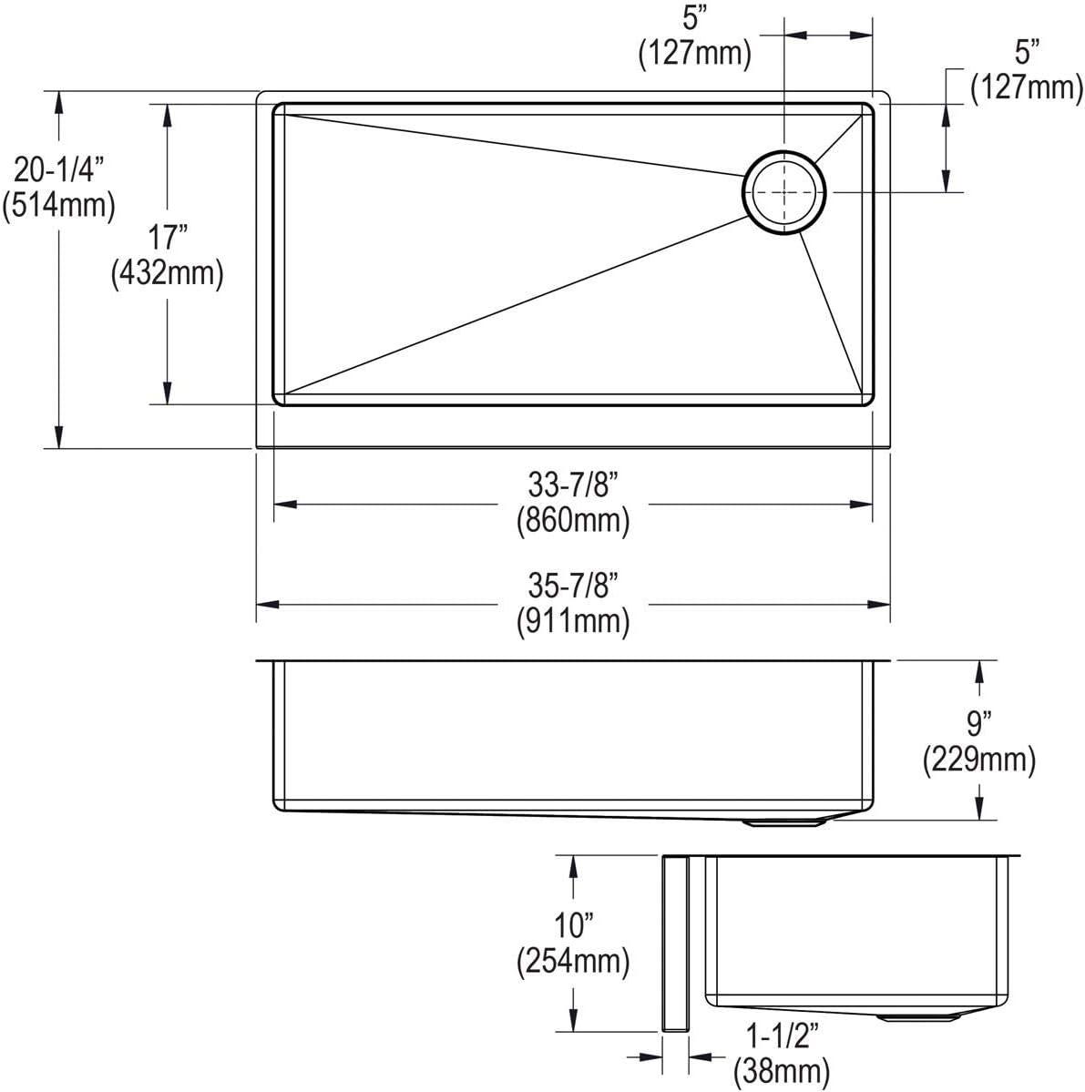 36" L x 20" W Double Basin