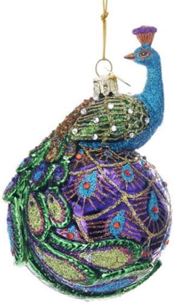 Majestic Peacock Glass Christmas Ornament with Glitter