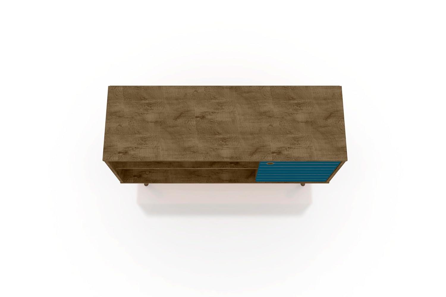 Liberty Mid-Century Modern 2 Shelves and 1 Door TV Stand for TVs up to 46" Rustic Brown/Aqua Blue - Manhattan Comfort