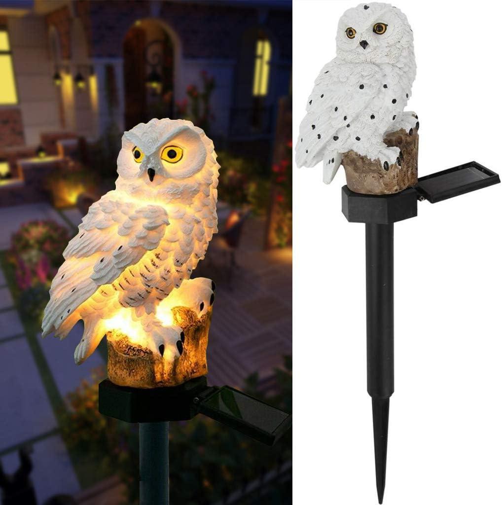 White Resin Owl Solar LED Garden Pathway Light