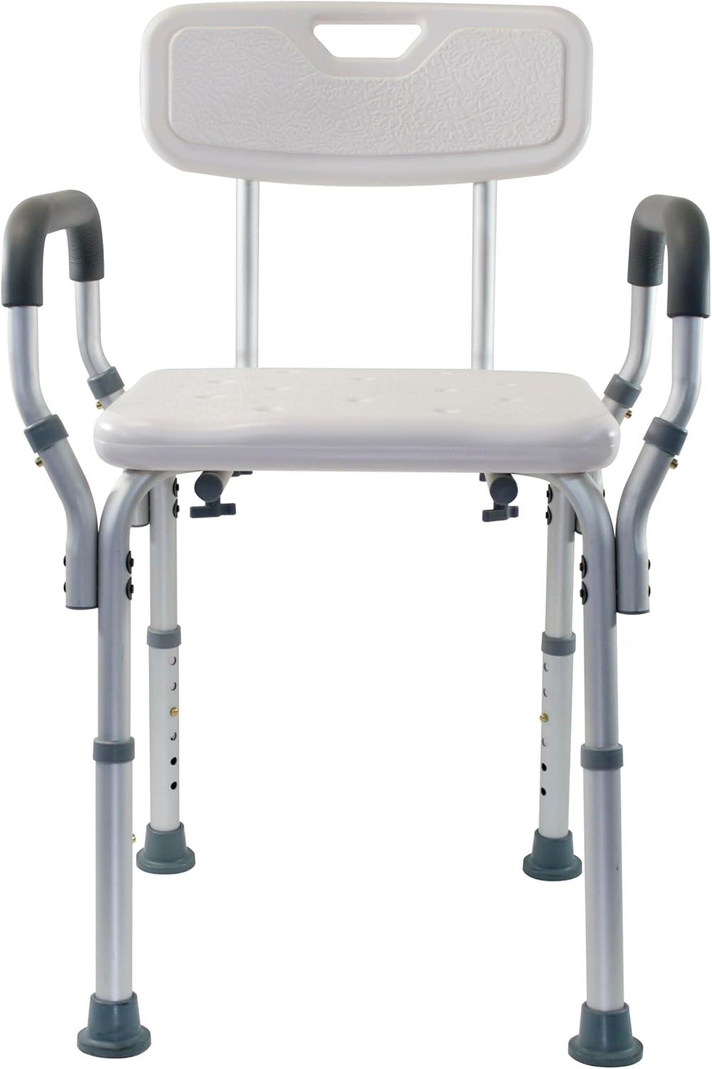 Essential Medical Supply Essential Medical Supply Height Adjustable Shower and Bath Bench with Padded Arms, Contoured Back and Textured Shower Chair Seat B3011