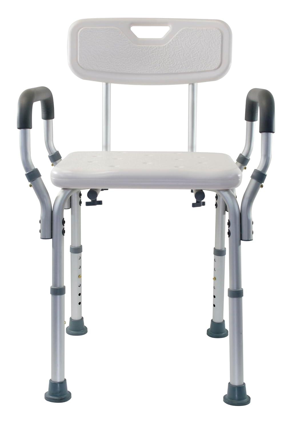 Essential Medical Supply Essential Medical Supply Height Adjustable Shower and Bath Bench with Padded Arms, Contoured Back and Textured Shower Chair Seat B3011