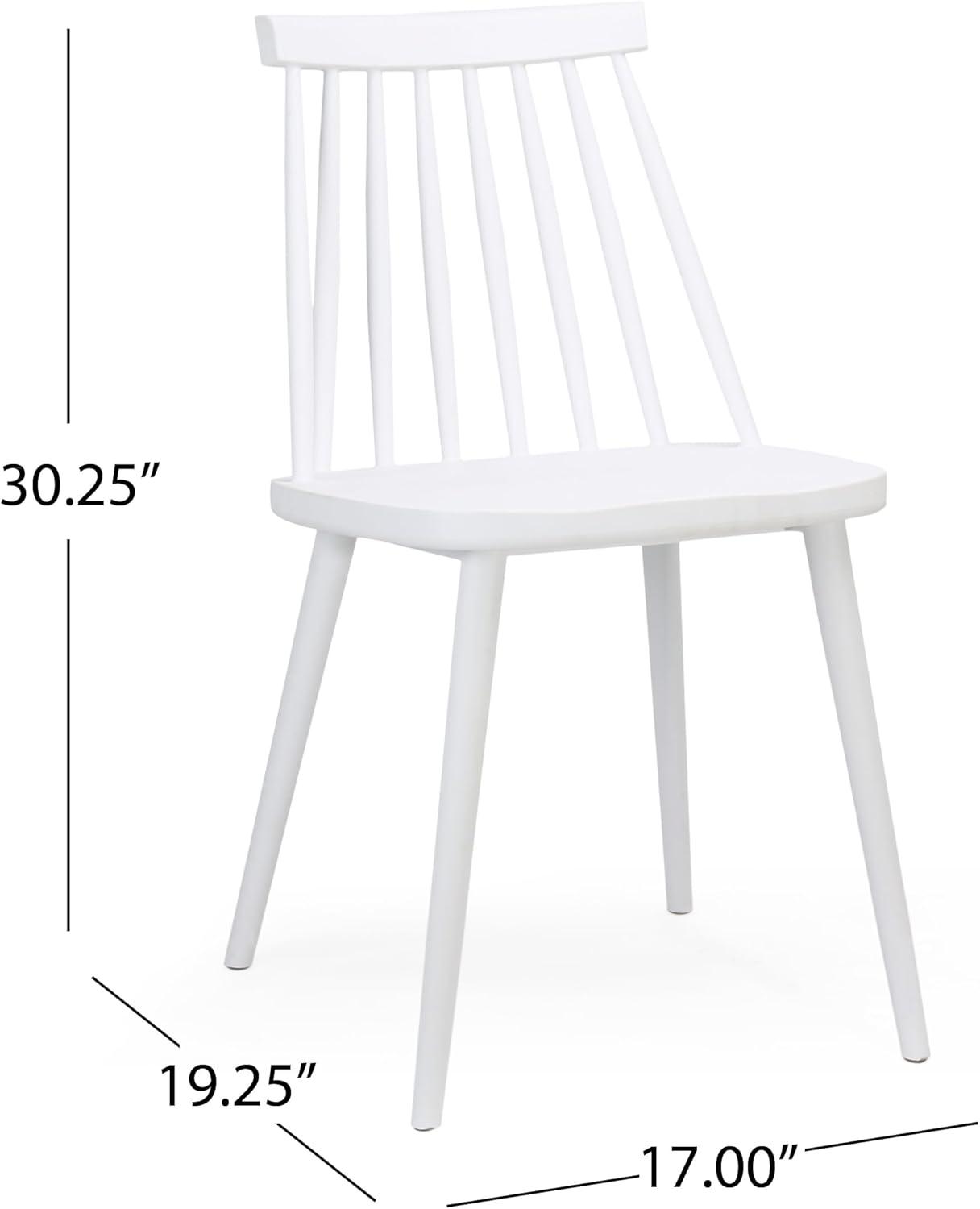 White Polypropylene Spindle Back Dining Chairs, Set of 2