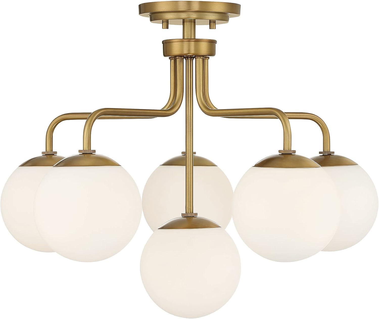 Warm Brass 6-Light Mid-Century Modern Globe Ceiling Light