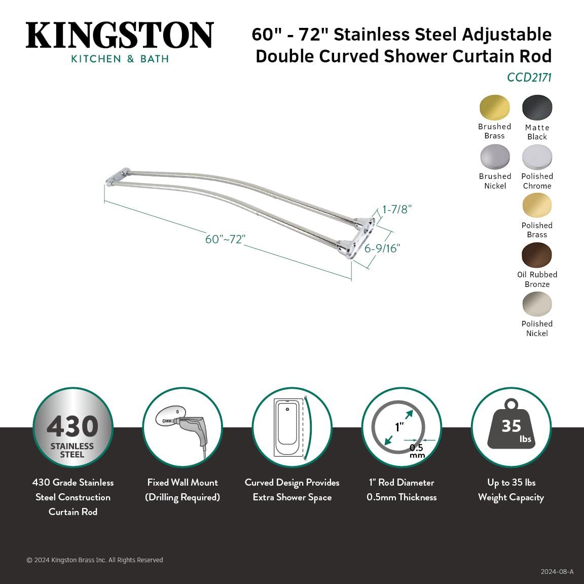 Kingston Brass Edenscape 60-Inch to 72-Inch Adjustable Double Curved Shower Curtain Rod