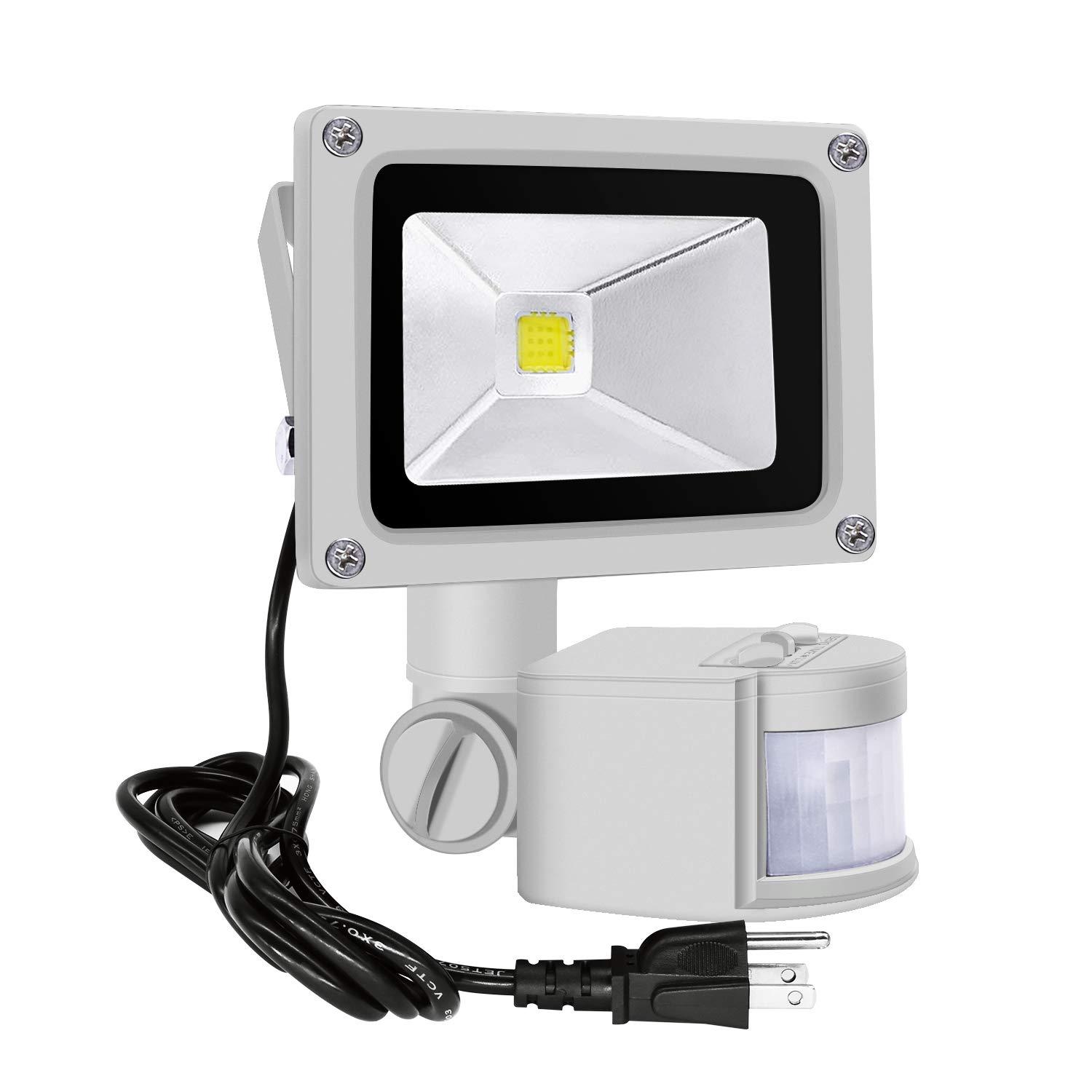 Motion Sensor Flood Lights Outdoor - 10W Induction LED Lamp IP65 Waterproof Spotlight 6500K LED Sensor High Energy Efficiency Durable Materials Daylight White -