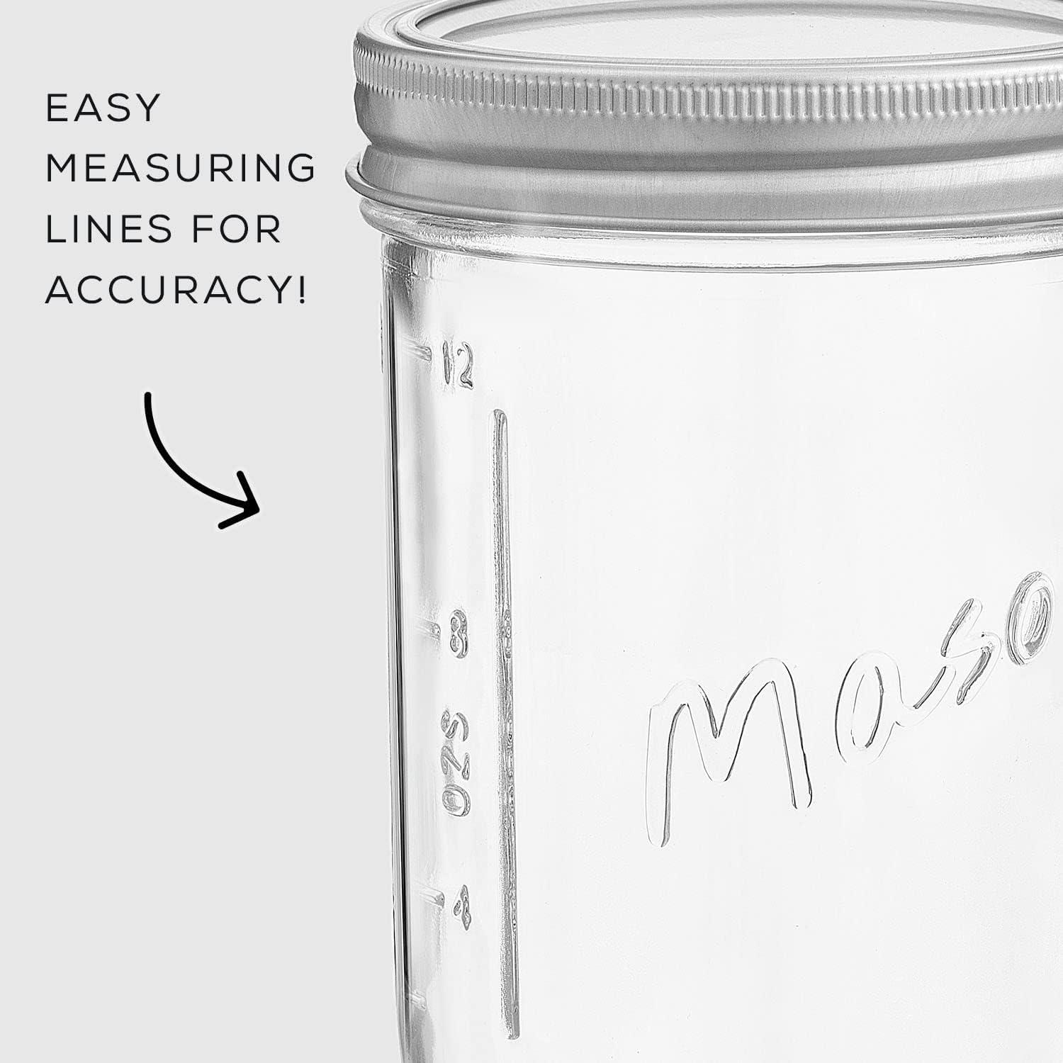 JoyJolt Wide Mason Jars with Airtight Lids, Labels and Measures - 16 oz - Set of 6