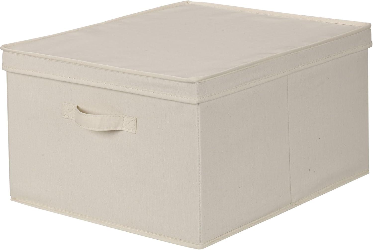 Jumbo Natural Beige Canvas Storage Box with Lid and Handle