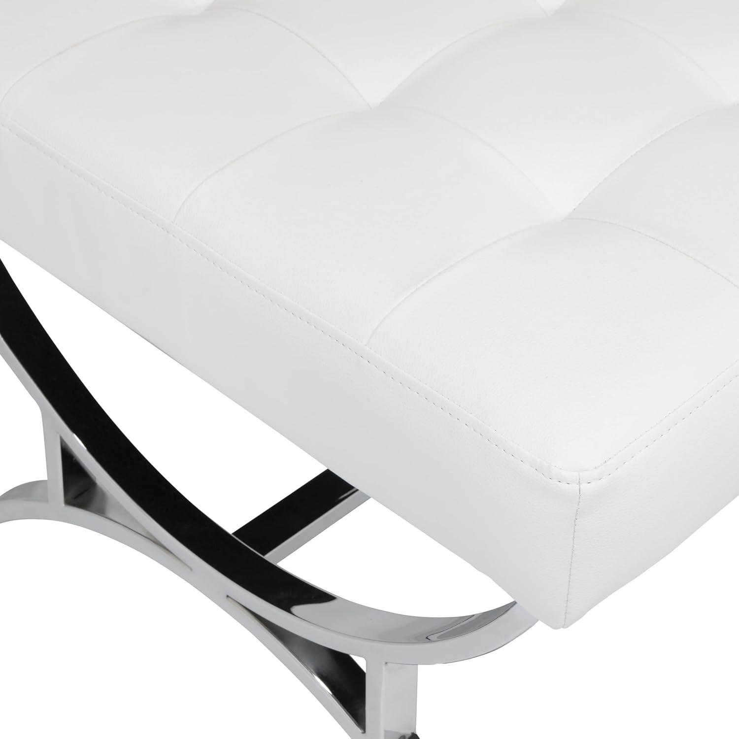 studio designs Newel Modern Square Ottoman Blended Leather and Chrome Metal Frame Chrome/Black: 18" High, Rectangular, Steel Base