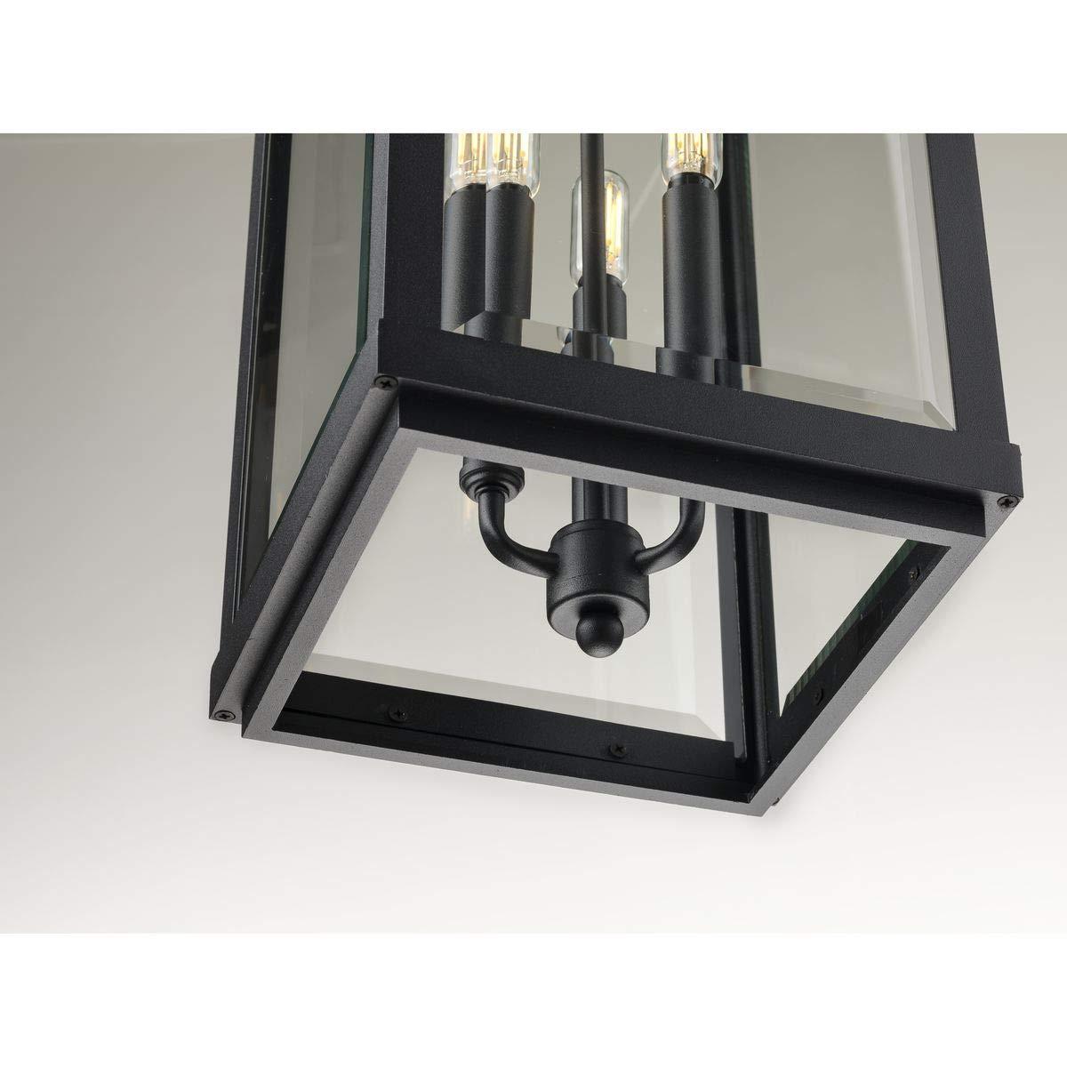 Progress Lighting Gibbes Street 3-Light Outdoor Hanging Lantern, Antique Bronze, Etched White Pillar Shade