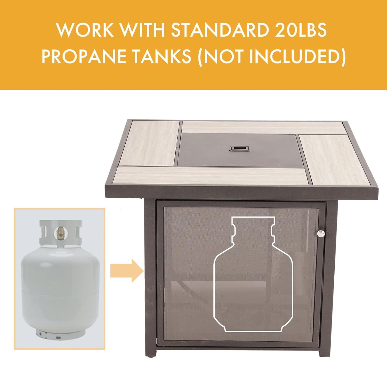 Propane Fire Pit Table, 32 Inch Square Outdoor Gas Fire Pits Clearance 50,000 BTU with Ceramic Tile Tabletop, Removable Lid, Lava Rocks for Outside Patio, Garden, Deck, Yard…