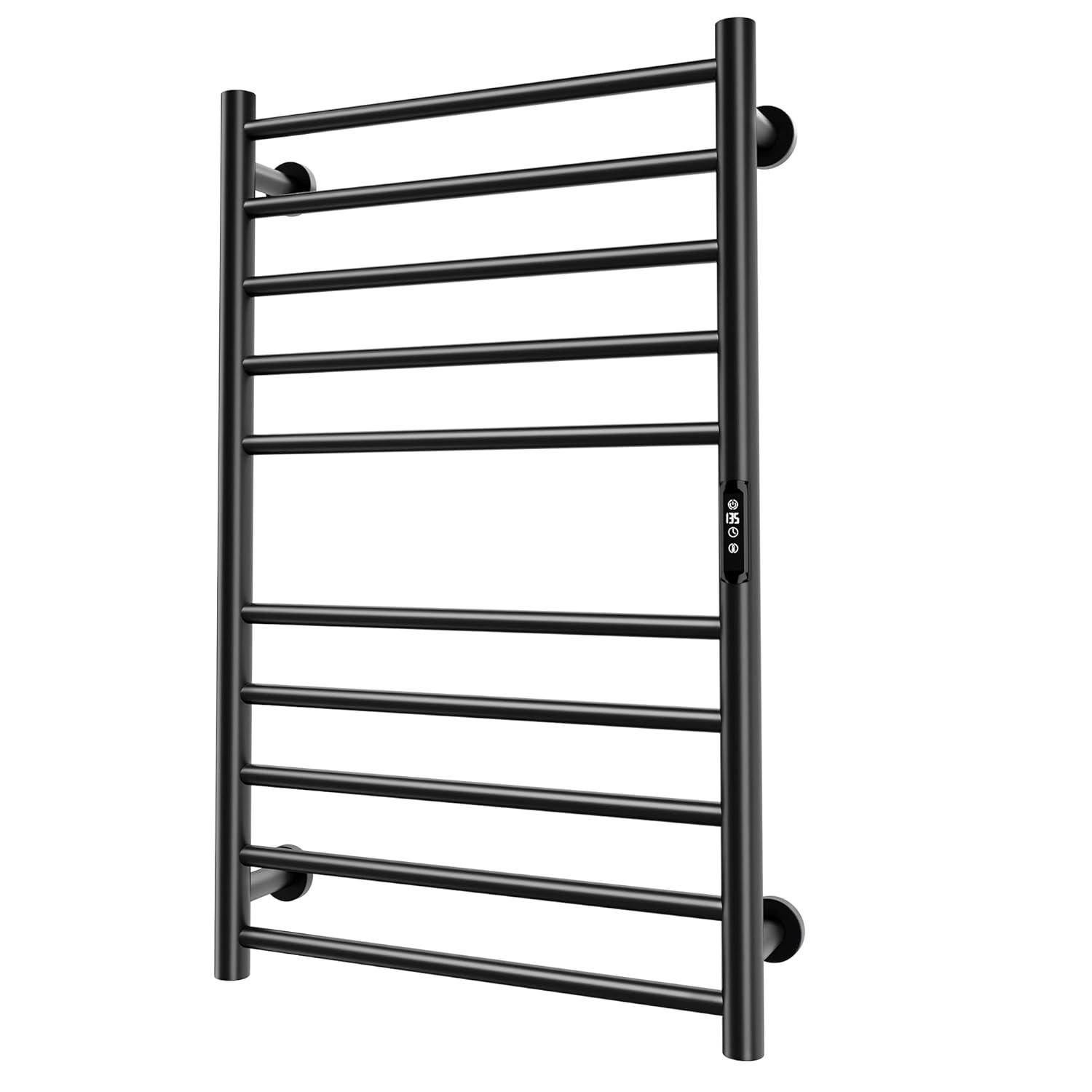 VEVOR 10-Bar Wall-Mounted Heated Towel Warmer Rack, Black, Adjustable Temperature