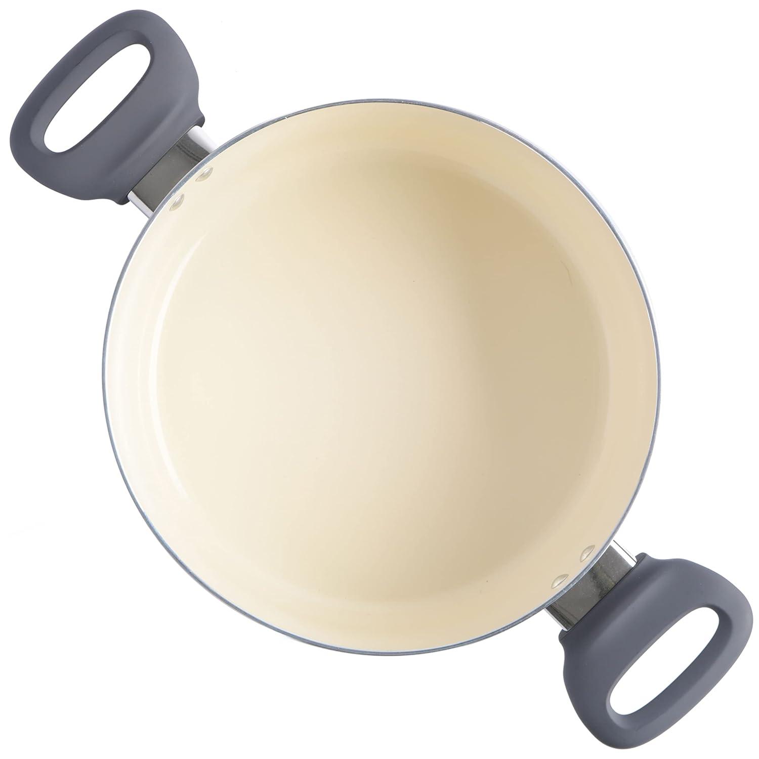 Spice by Tia Mowry Spice By Tia Mowry Savory Saffron Nonstick Ceramic Dutch Oven With Stainless Steel Steamer, 5-Quart, Charcoal, Enamel Exterior, Stay-Cool Handles