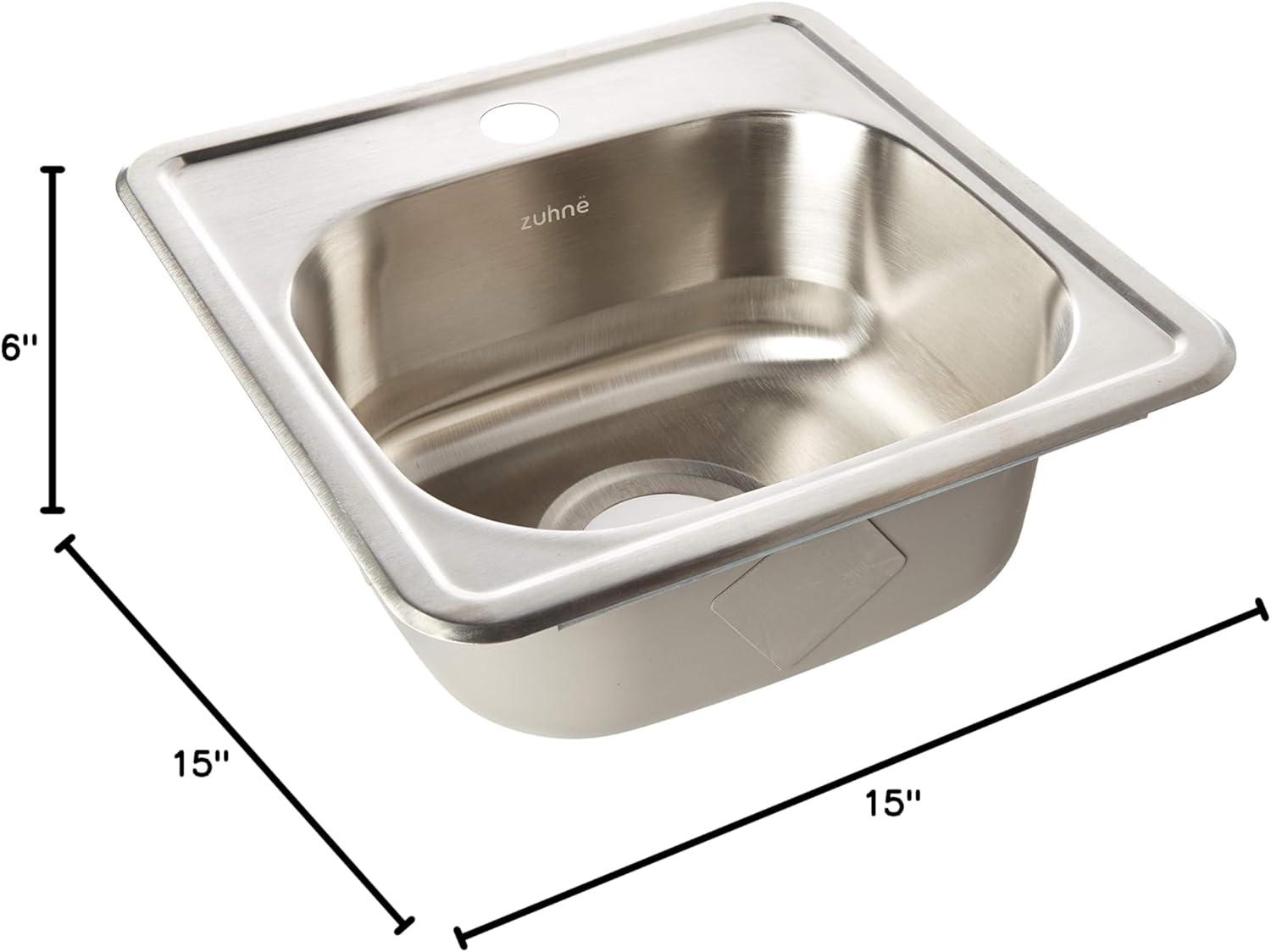 15x15 Brushed Stainless Steel Single Bowl Bar Sink