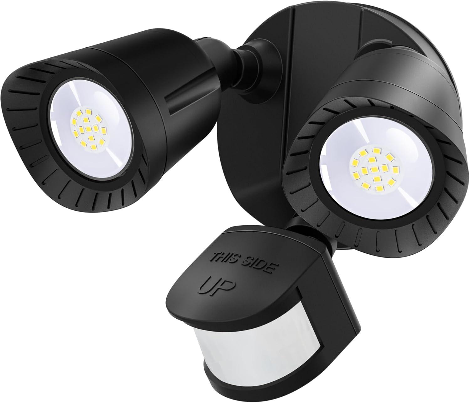 R.W.FLAME LED Flood Motion Sensor Outdoor Lights, 24W 1800LM 5000K IP54 Waterproof, 5 Lighting Modes, 4 Lighting Durations, 3 Detection Distances, for Garage, Yard, Porch, Black.