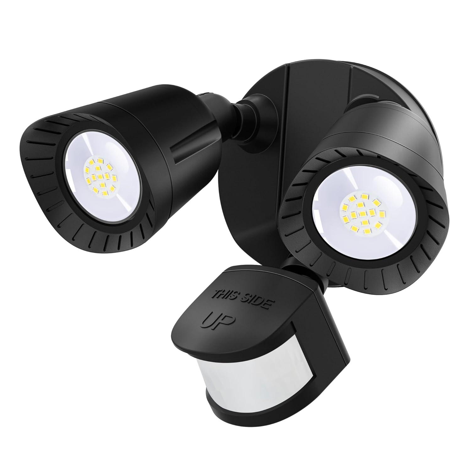 R.W.FLAME LED Flood Motion Sensor Outdoor Lights, 24W 1800LM 5000K IP54 Waterproof, 5 Lighting Modes, 4 Lighting Durations, 3 Detection Distances, for Garage, Yard, Porch, Black.