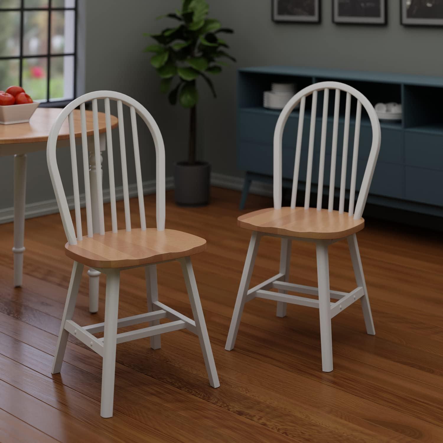 Winsome 2pc Windsor Chair Set Natural/White : Wood Frame, Spot Clean, Transitional Style, No Tools Assembly