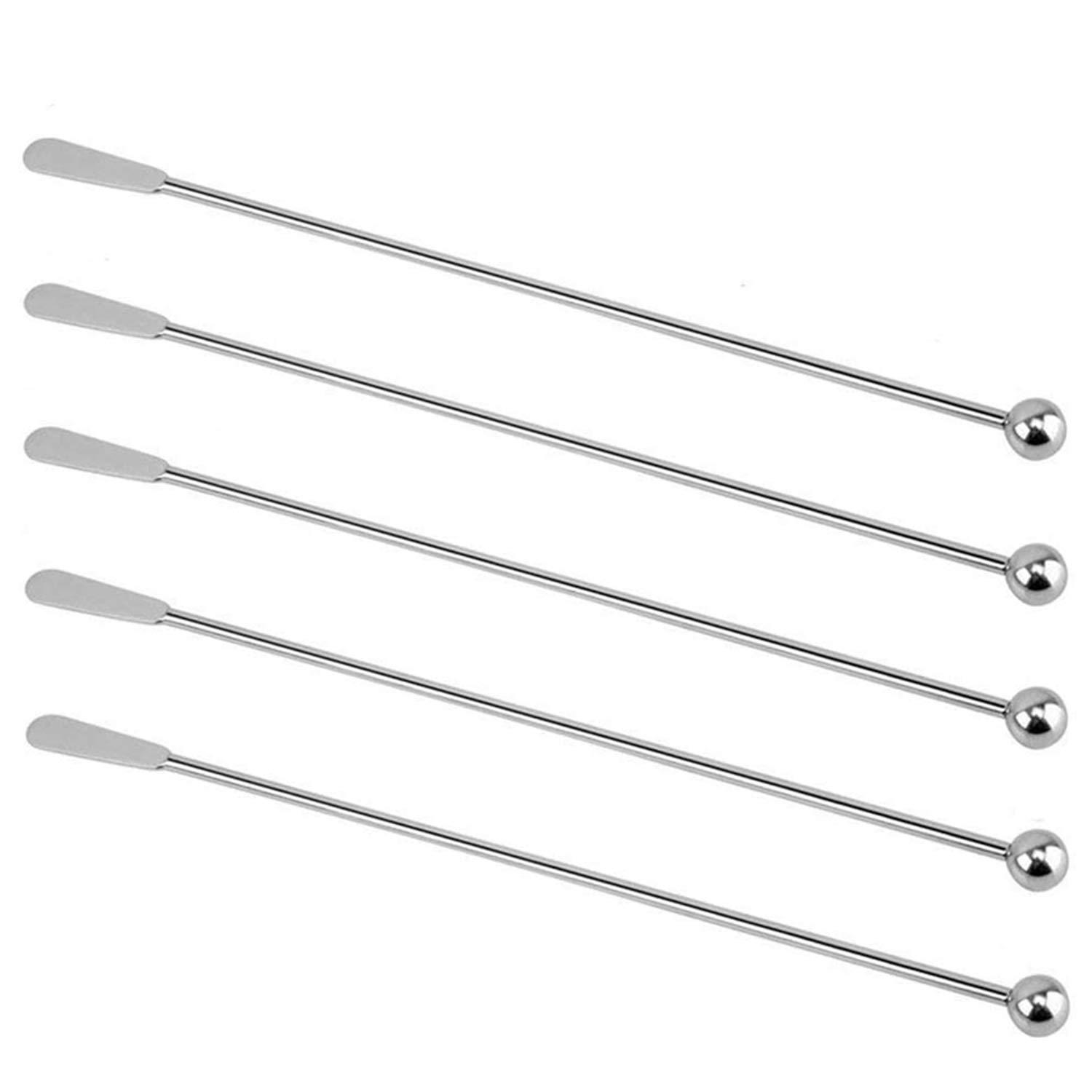 Jsdoin Stainless Steel Coffee Beverage Stirrers Stir Cocktail Drink Swizzle Stick with Small Rectangular Paddles (5 silver)