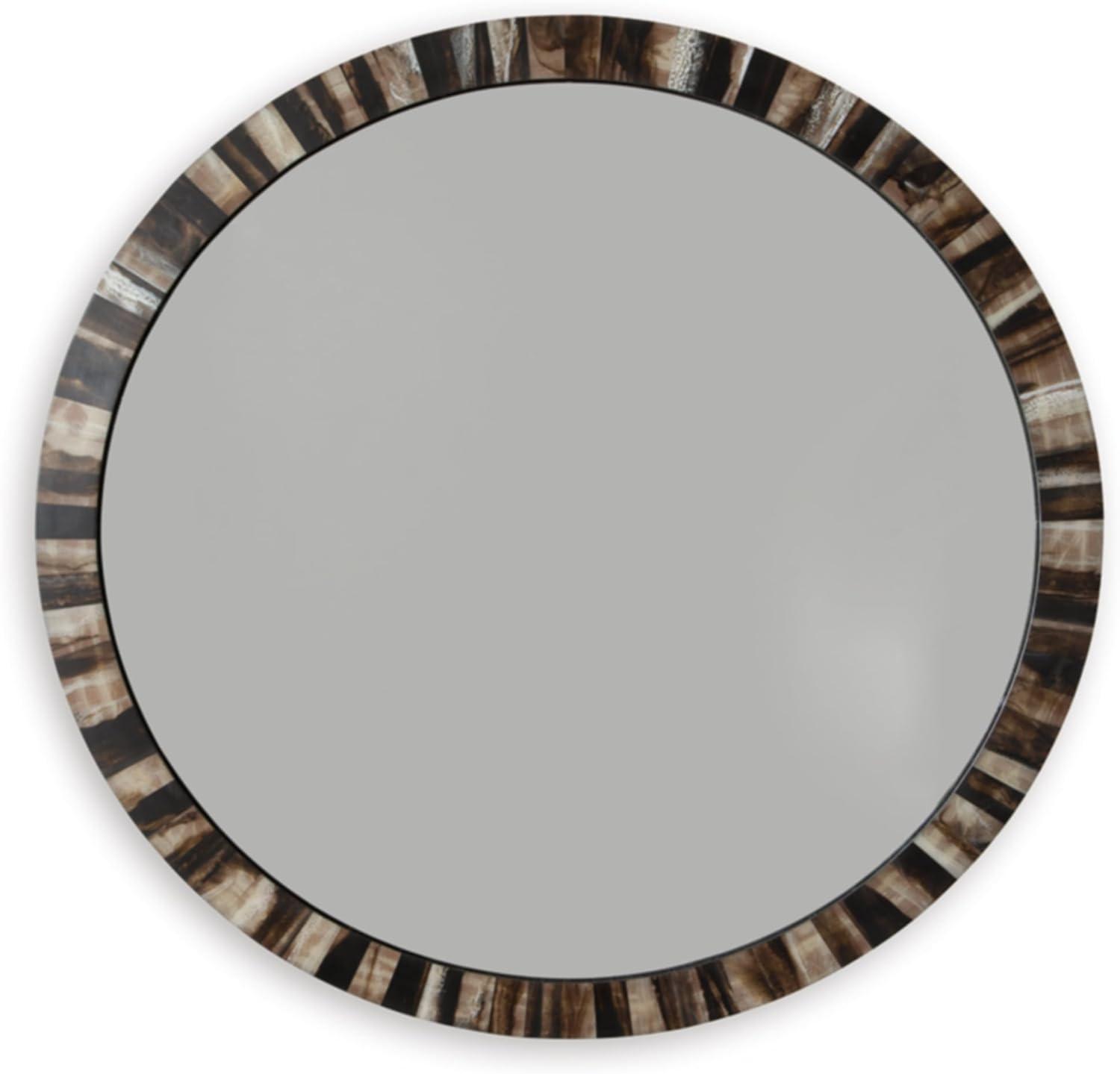 36" Round Brown and White Resin Accent Mirror