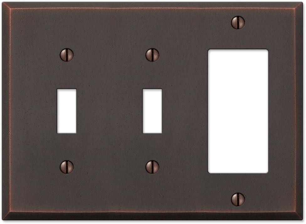 Aged Bronze 3-Gang Metal Wall Plate with 2 Toggle and 1 Rocker