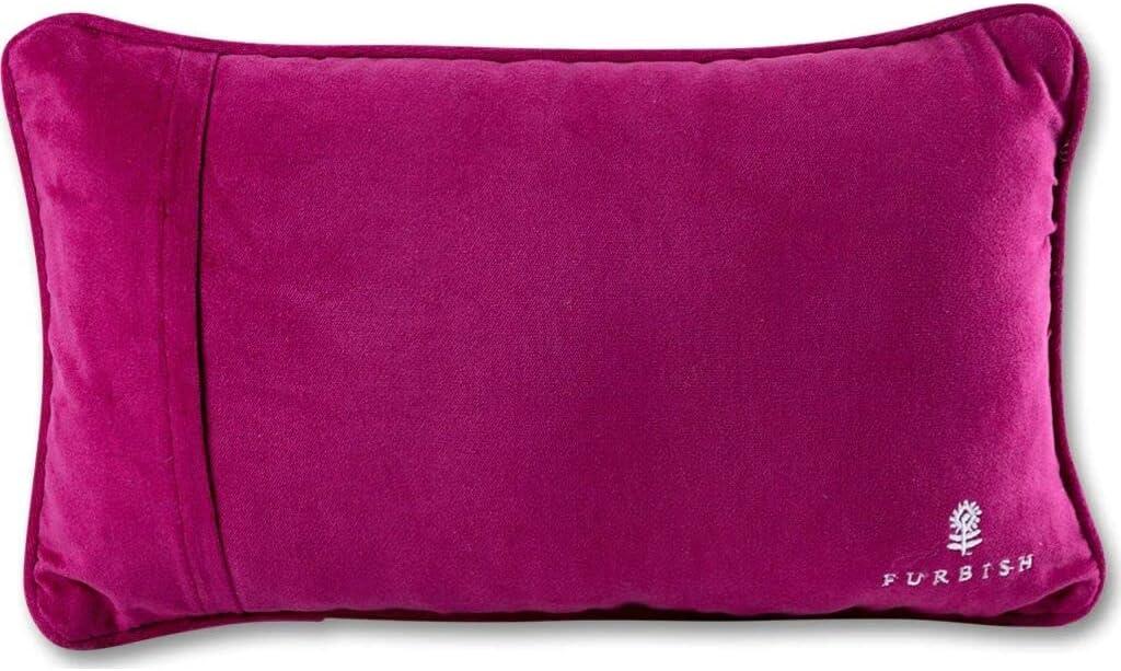 Small Embroidered Needlepoint Pillow with Magenta Velvet Back