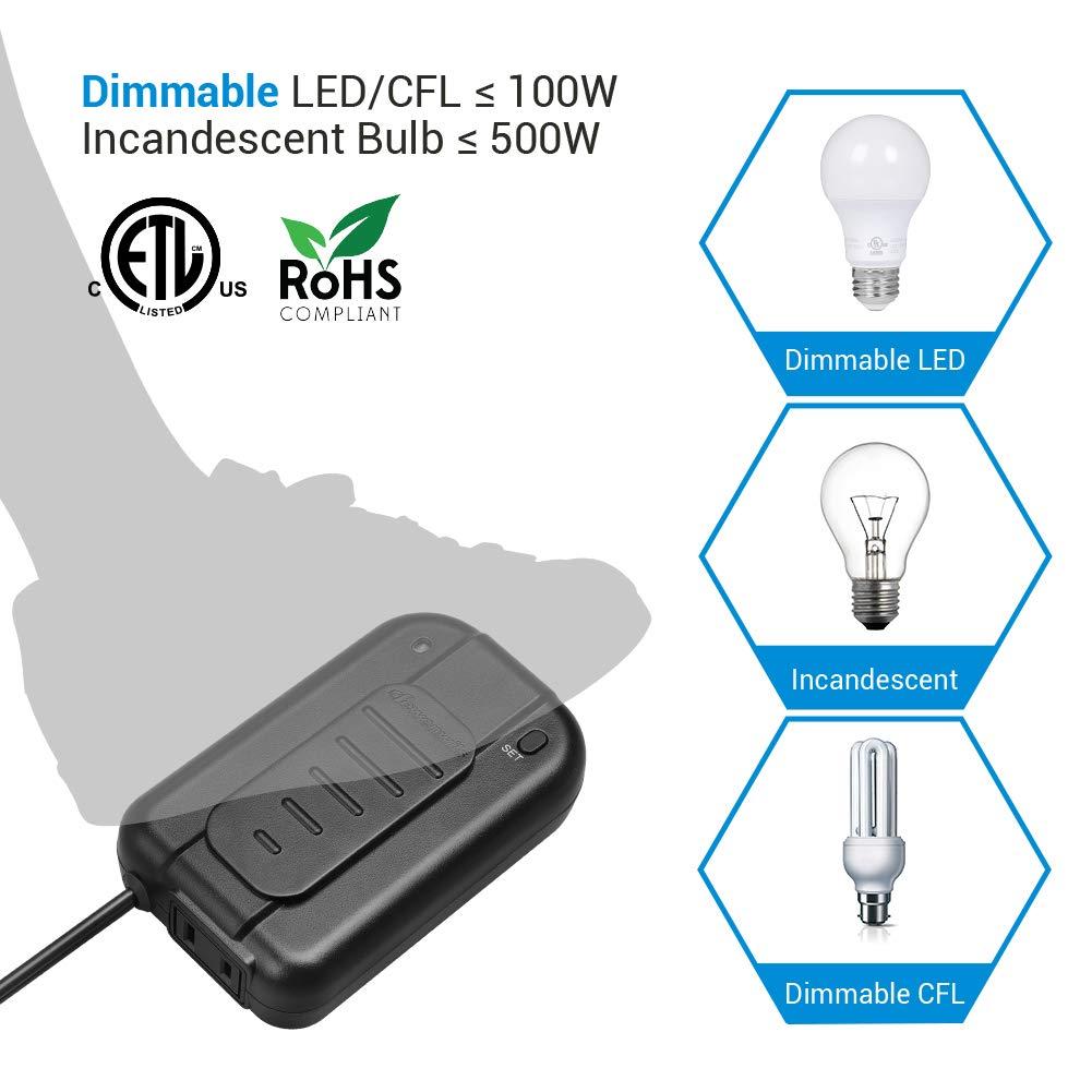 5 ft. Extension Cord Black Dimmer Switch, Foot Dimmer for Dimmable LED/CFL/Incandescent Bulb, Full Range Slide Control