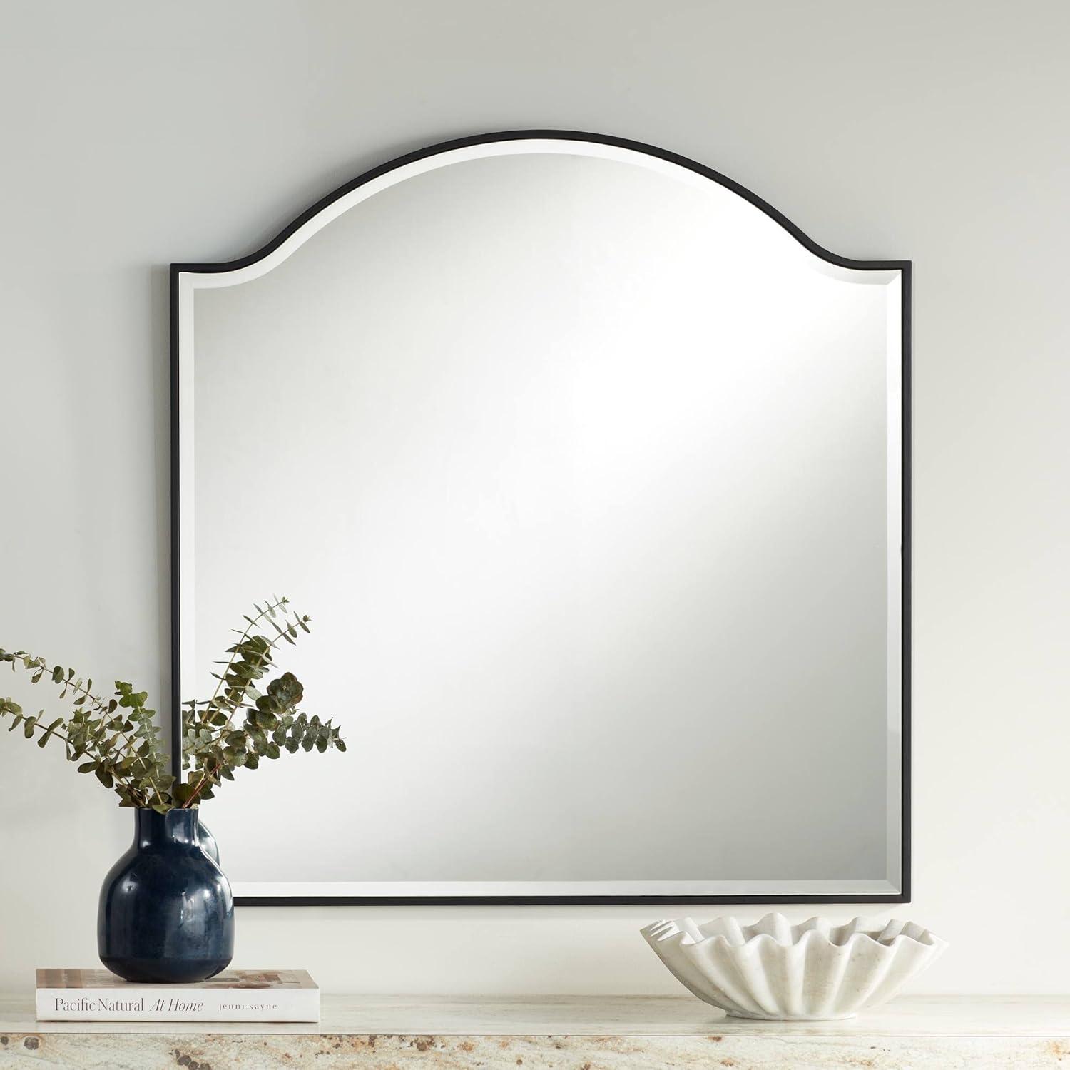 Noble Park Arch Top Square Vanity Decorative Wall Mirror Modern Industrial Beveled Matte Black Frame 31 1/2" Wide for Bathroom Bedroom Living Room