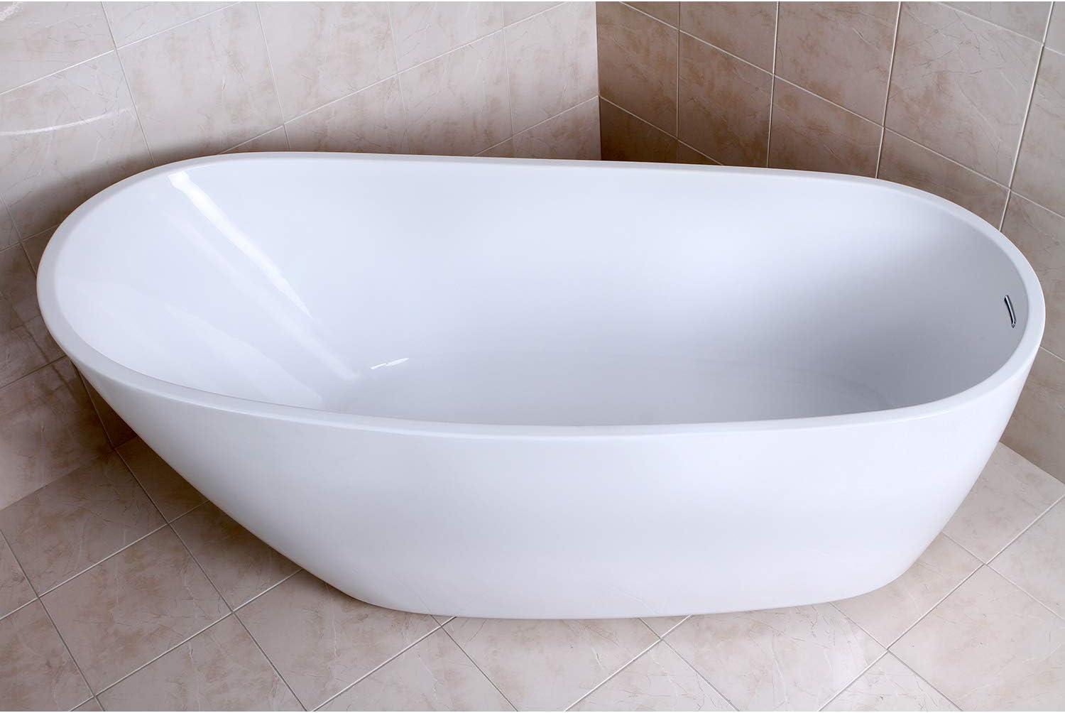 Kingston Brass Aqua Eden 68-Inch Acrylic Oval Single Slipper Freestanding Tub with Drain