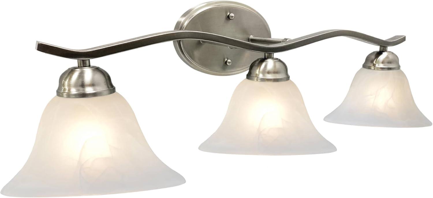 26.25" Satin Nickel Vanity Light with Alabaster Glass Shades