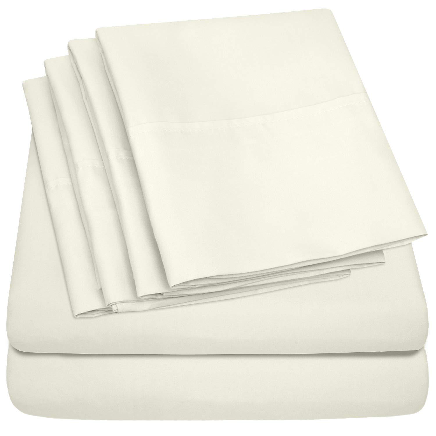 6 Piece Sheet Set, Deluxe Ultra Soft 1500 Series, Double Brushed Microfiber by Sweet Home Collection®- Queen, Ivory