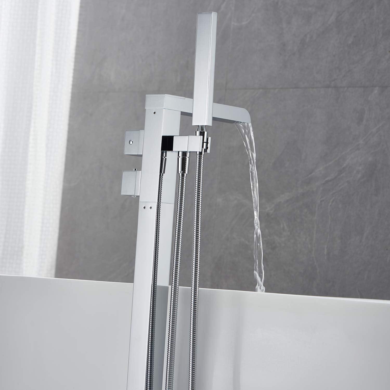 Chrome Freestanding Waterfall Tub Filler with Hand Shower