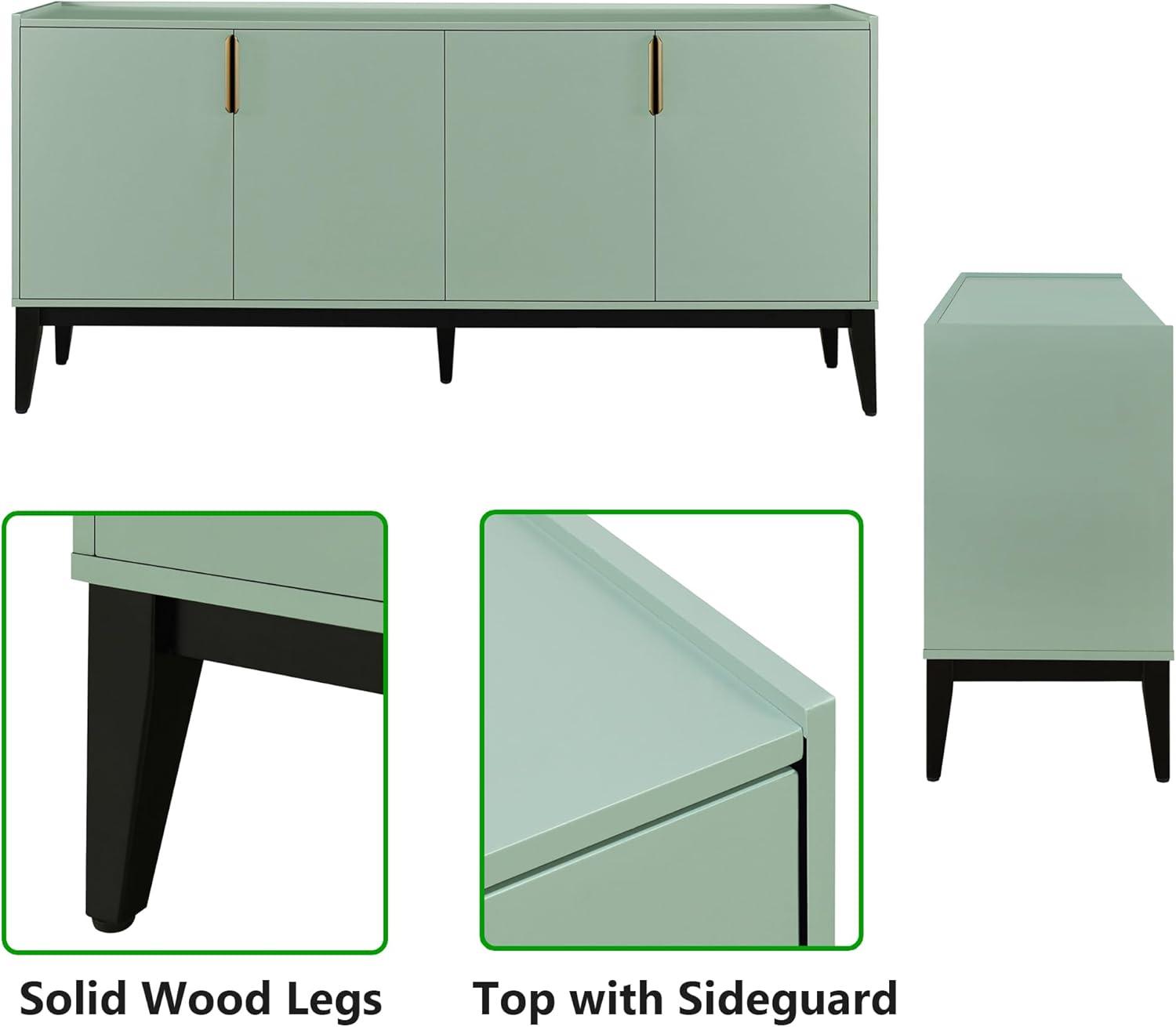 Green MDF and Wood 63-Inch Sideboard Cabinet with Gold Accents