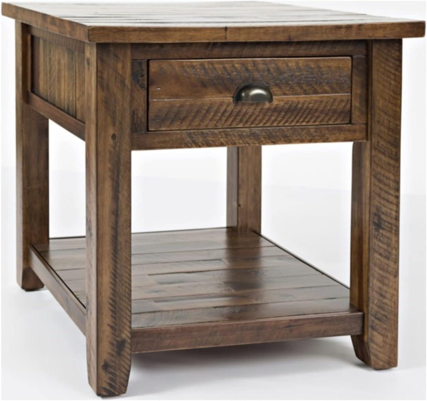 Jofran,Artisan's Craft Rustic Farmhouse Distressed Solid Wood End Table