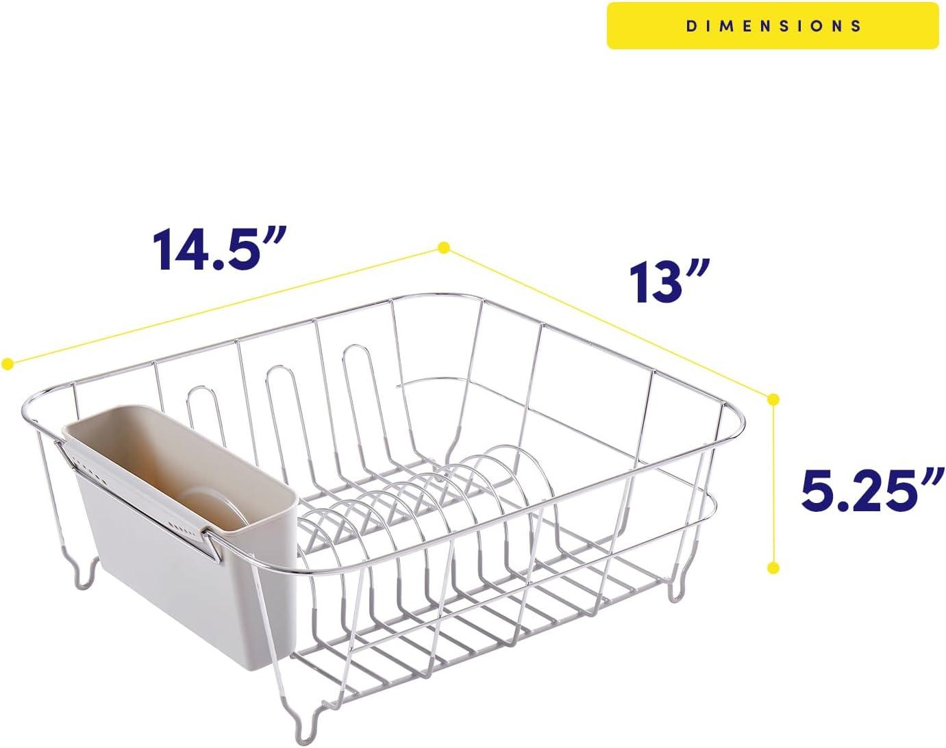 Sweet Home Collection Chrome Plated Steel 2-Piece Compact Dish Drainer with Utensil Caddy
