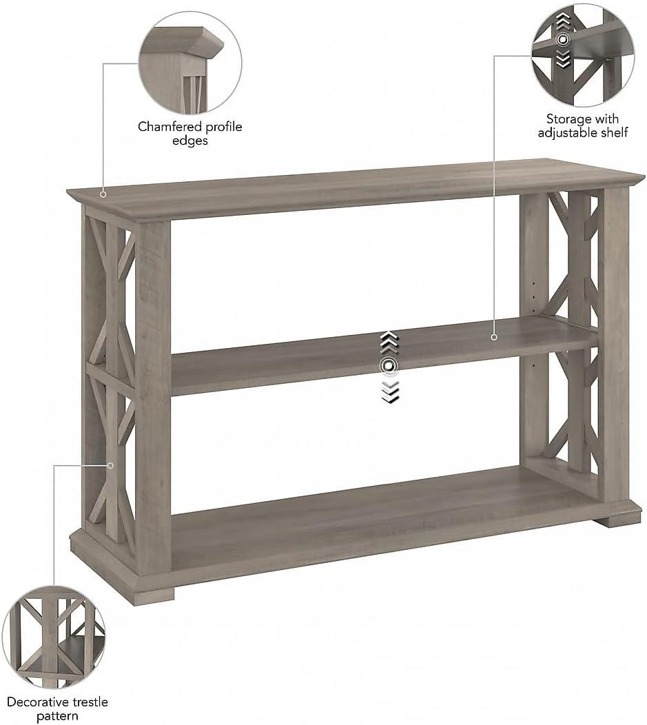 Gray Rectangular Wood Console Table with Storage Shelves